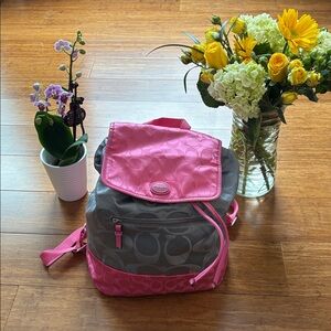 Coach Pink and Gray Backpack